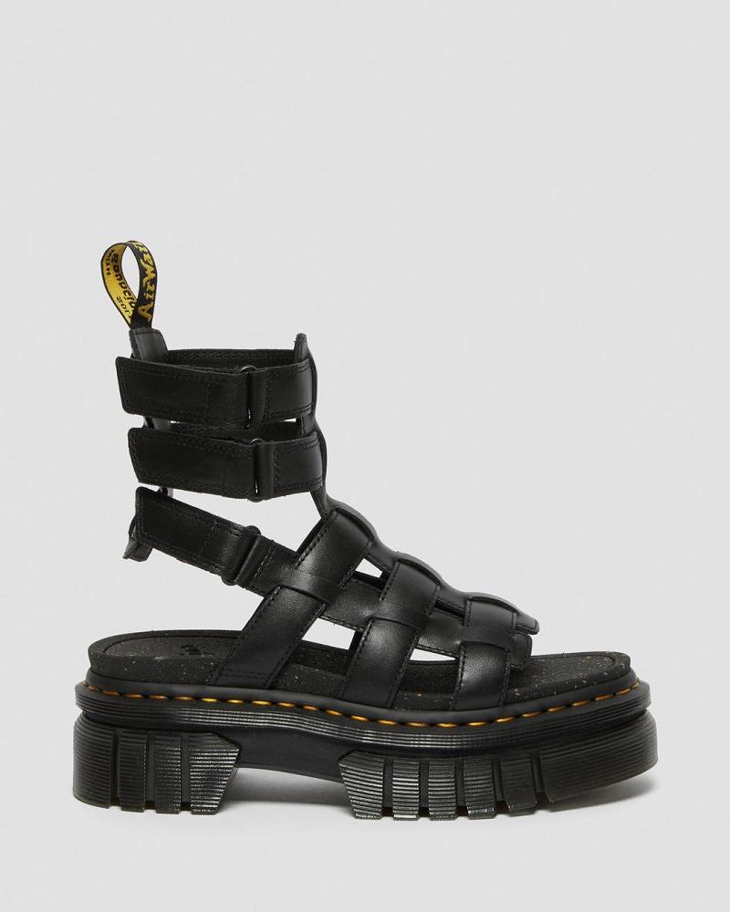 Black Women's Dr Martens Ricki Nappa Lux Leather Platform Gladiator Sandals | CA 299MQZ